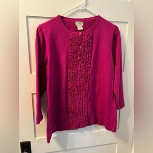 LL Bean Cardigan Ruffled Front Large